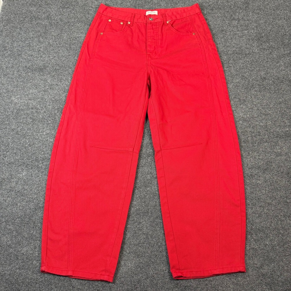 Parke Horseshoe Jeans Red High Rise Curved Barrel Leg Cotton Denim Womens Sz 28